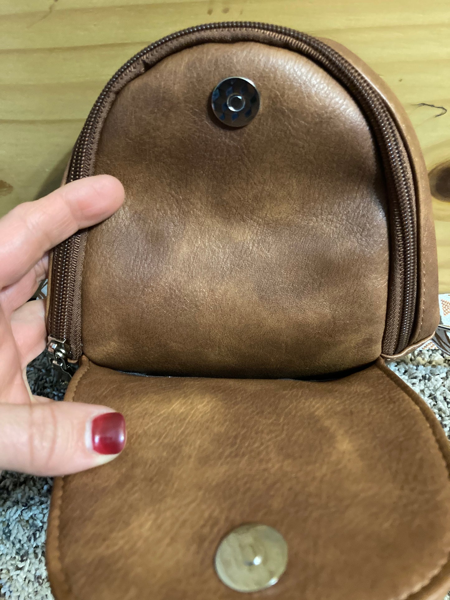 Sling crossbody bag - brown with turquoise