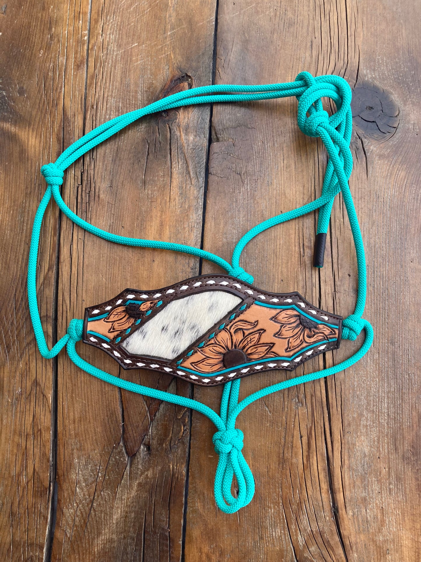 Turquoise Bronc Halter with hair on hide inlay