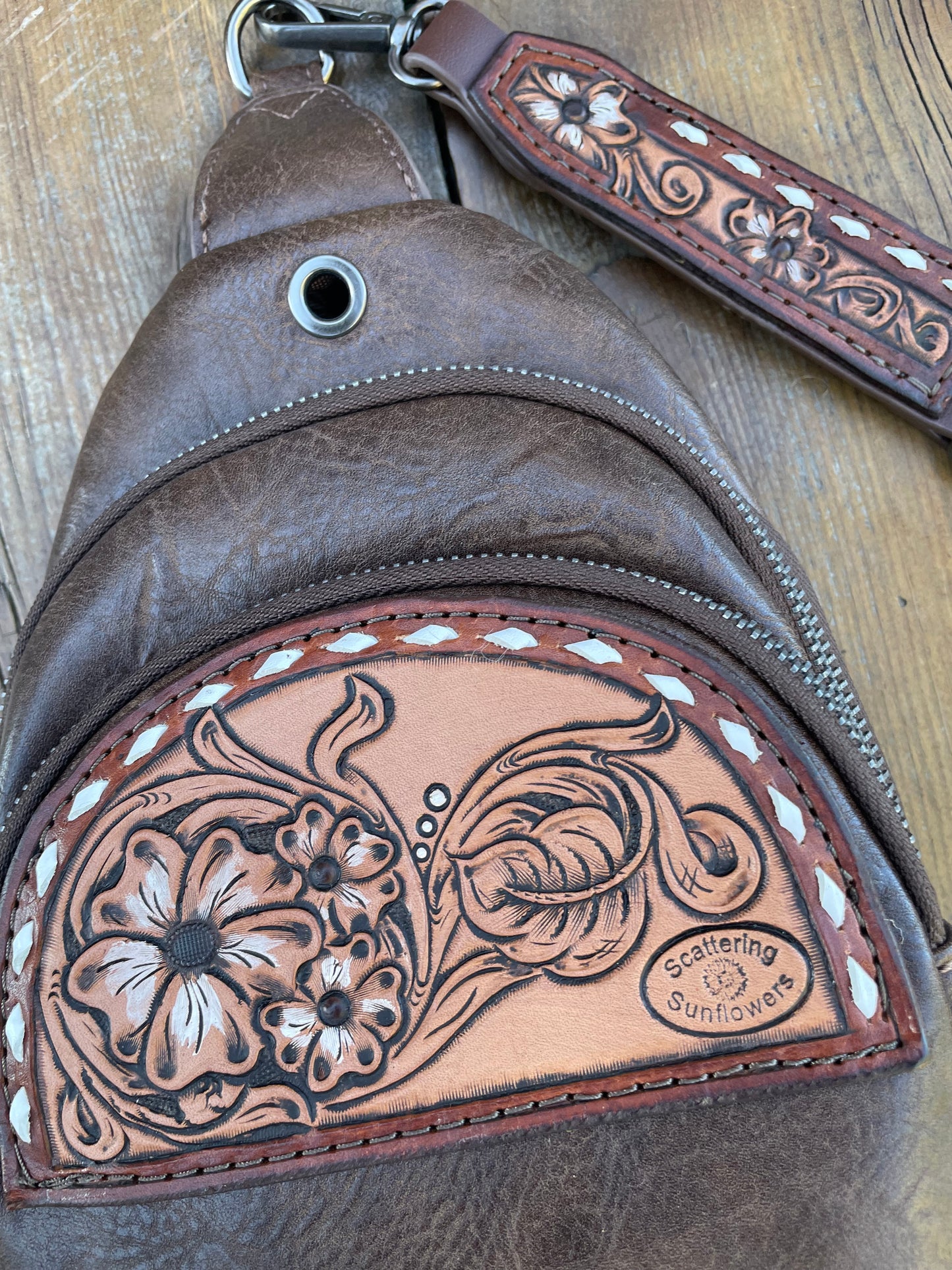Sling crossbody bag - black Aztec and sunflowers