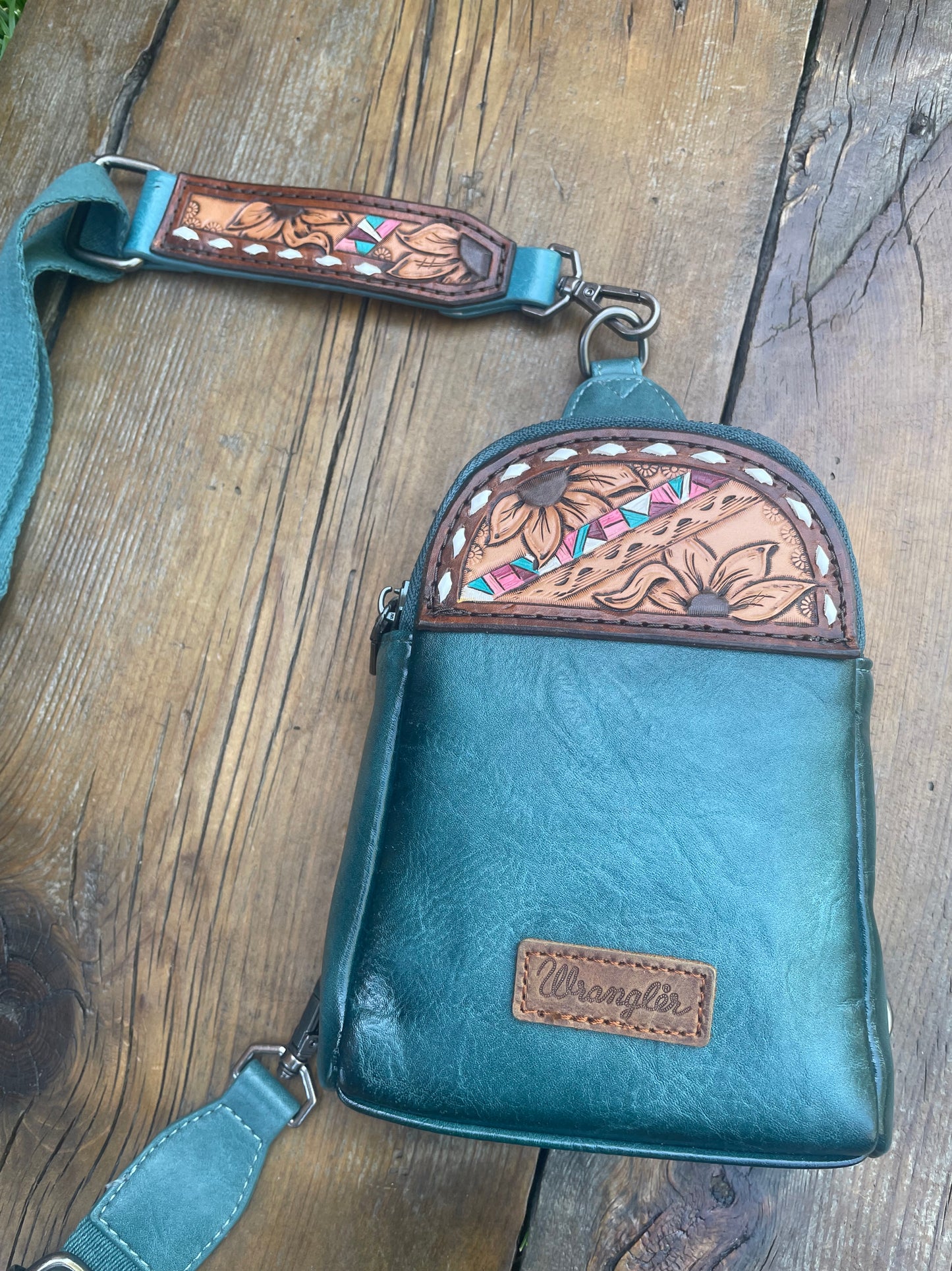 Small sling crossbody bag - turquoise