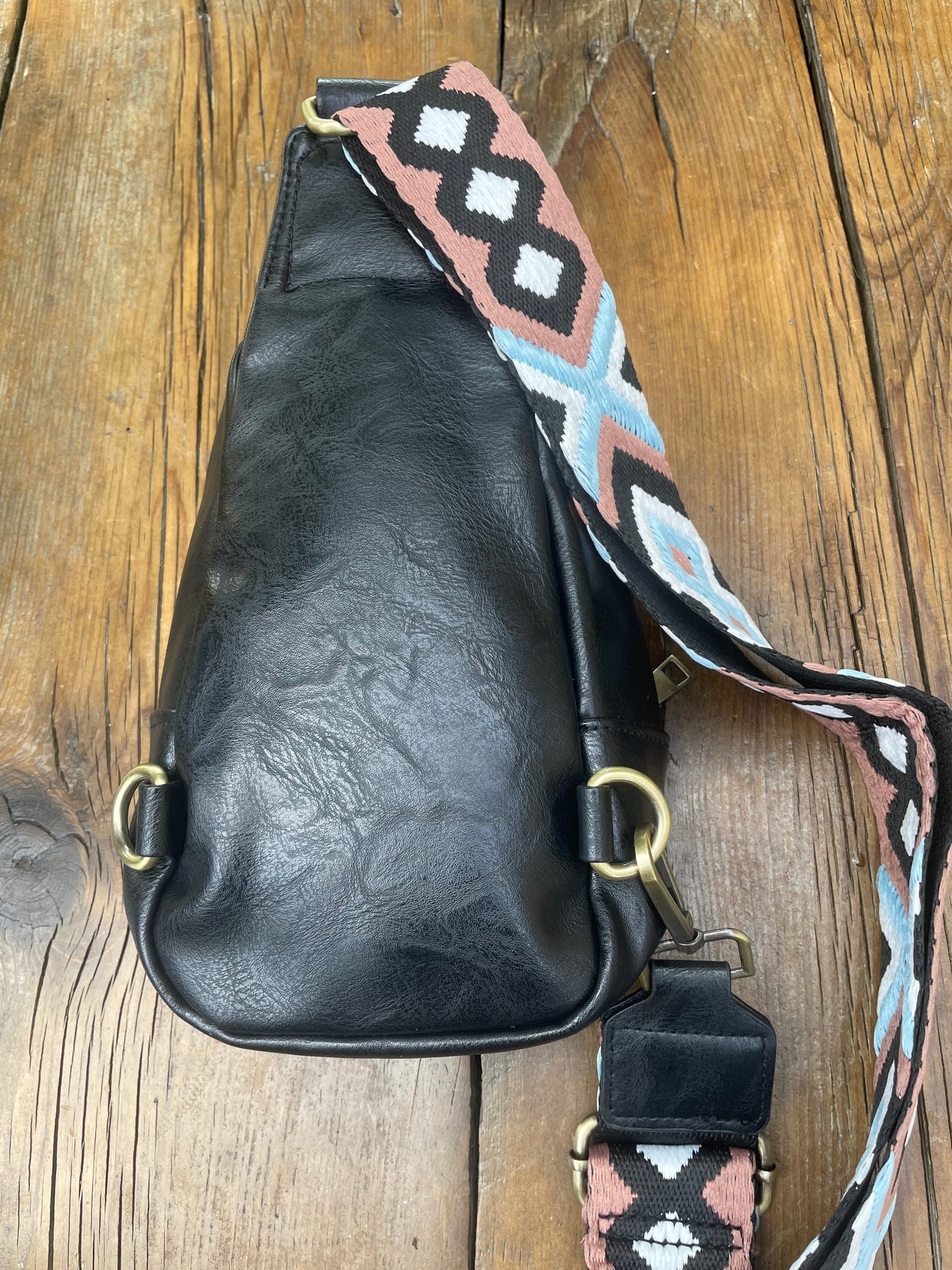 Sling crossbody bag - black with sunflower