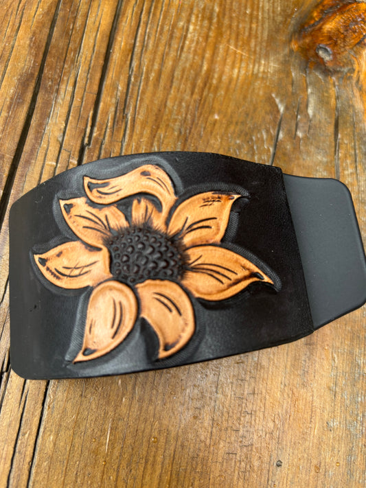Rectangle claw clip black background 1 flower