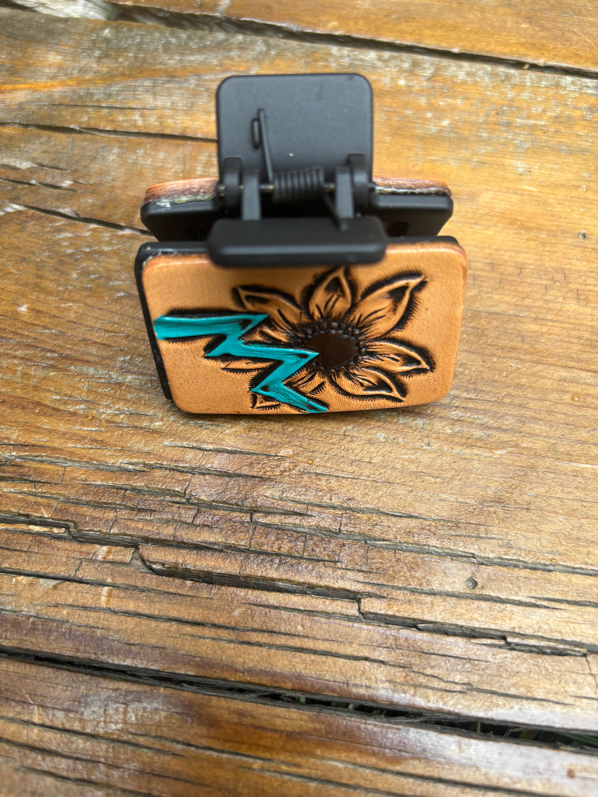 2” Hair clip/Claw with sunflowers and turquoise aztec