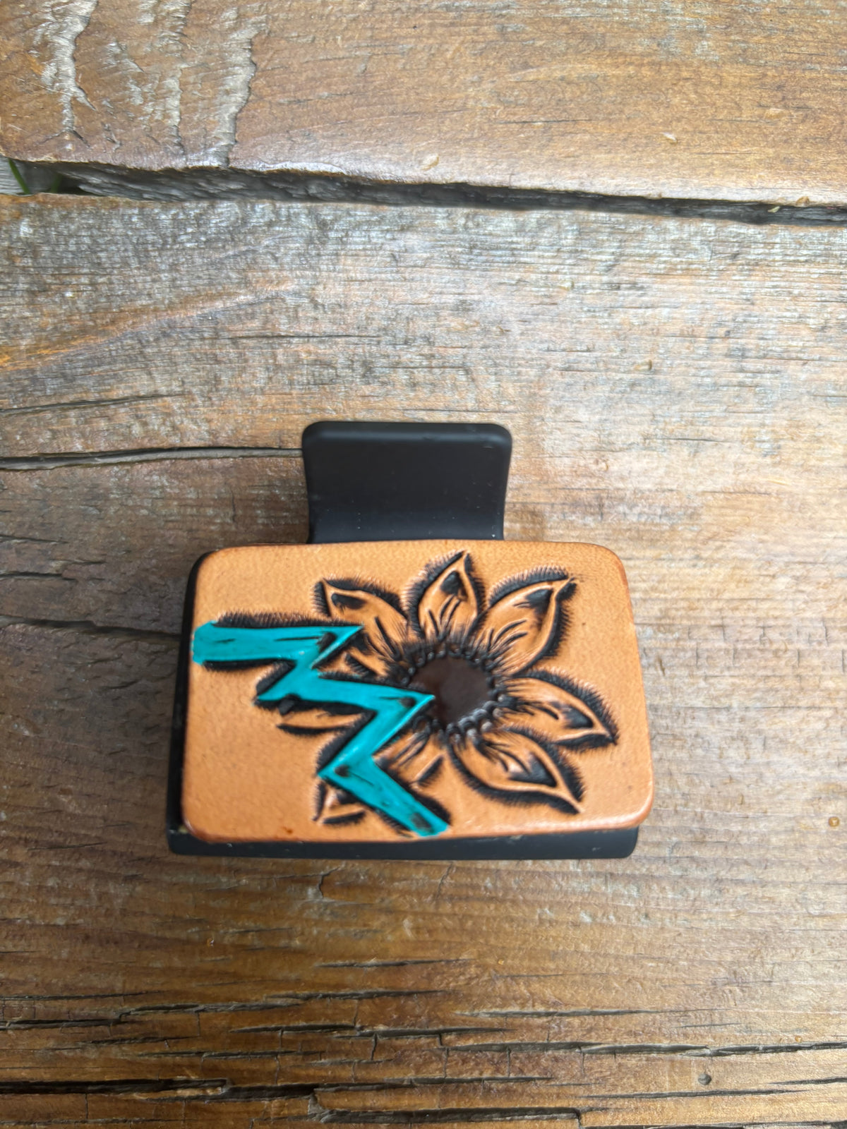 2” Hair clip/Claw with sunflowers and turquoise aztec