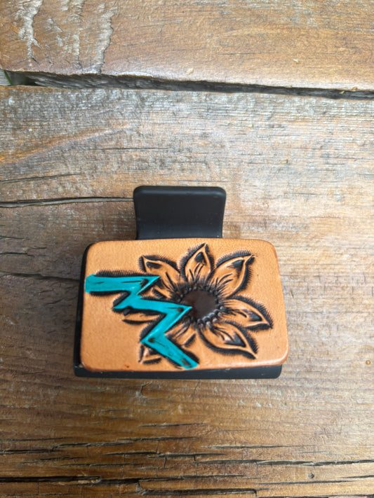 2” Hair clip/Claw with sunflowers and turquoise aztec