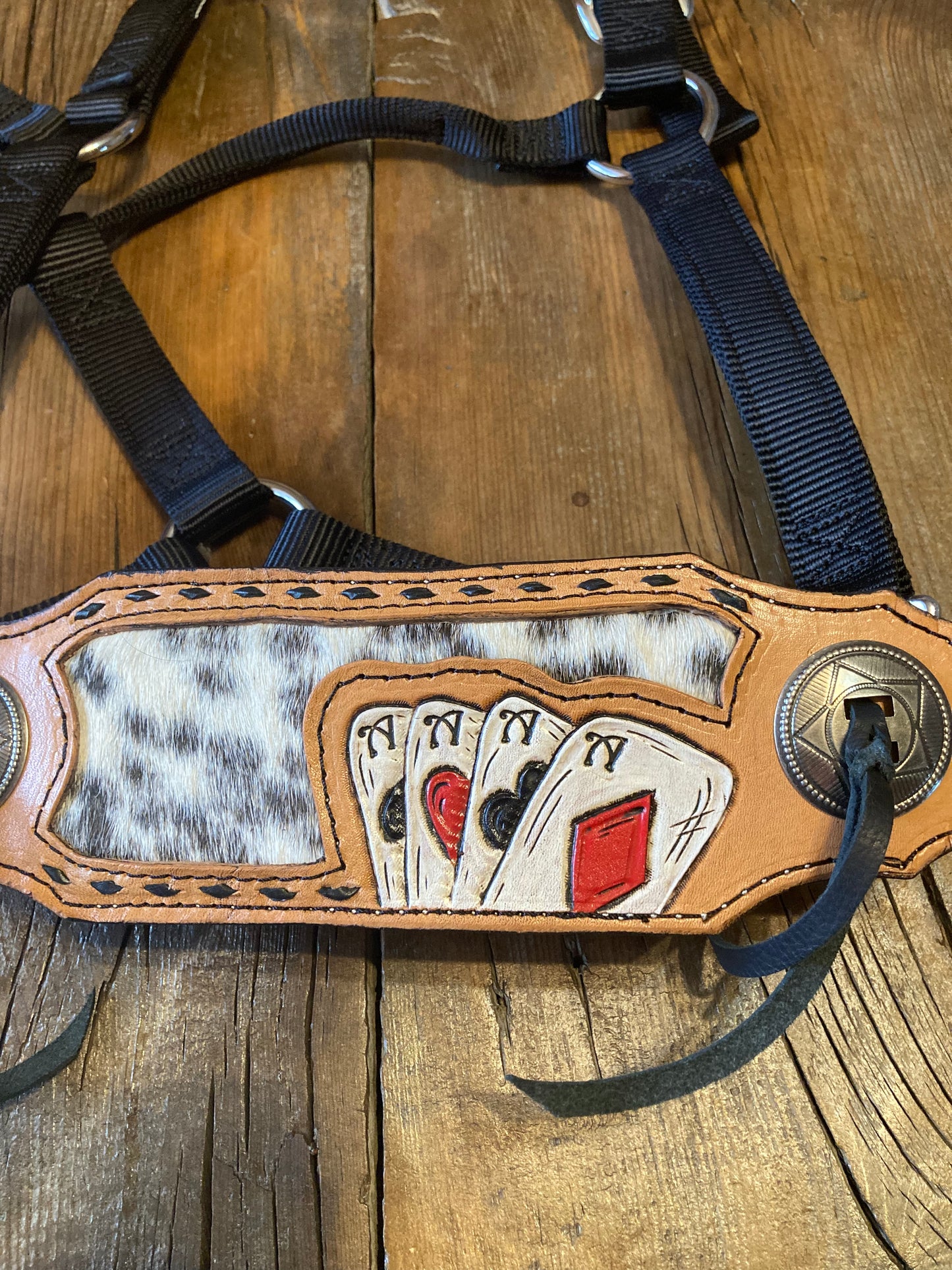 Black Bronc Halter with cow hide and aces