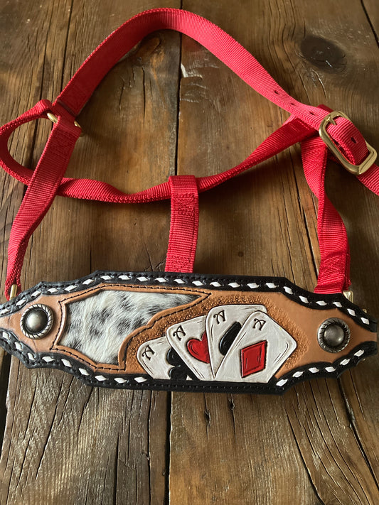 Red Bronc Halter with cow hide and aces