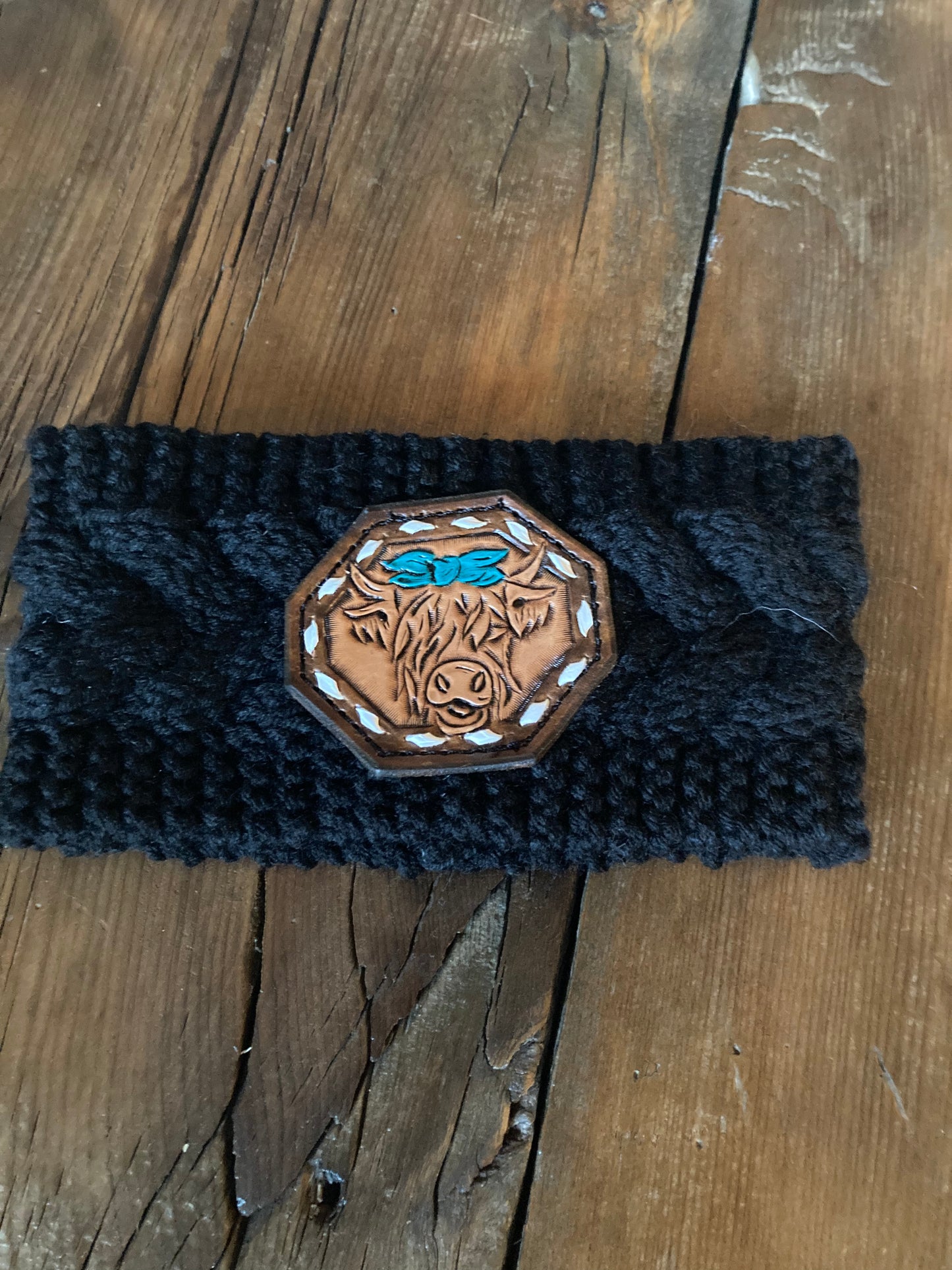 Ear Warmer cow with turquoise bow