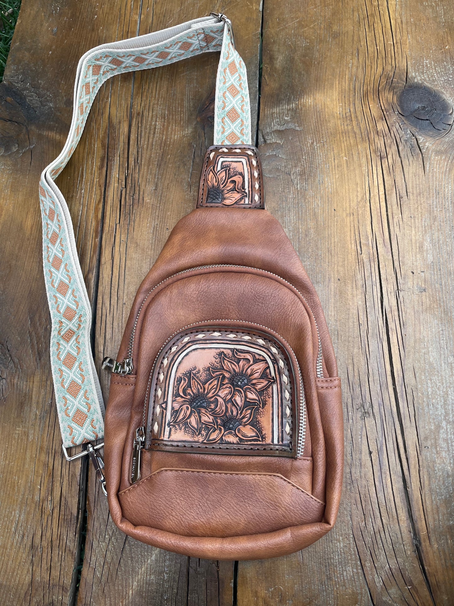 Sling crossbody bag brown