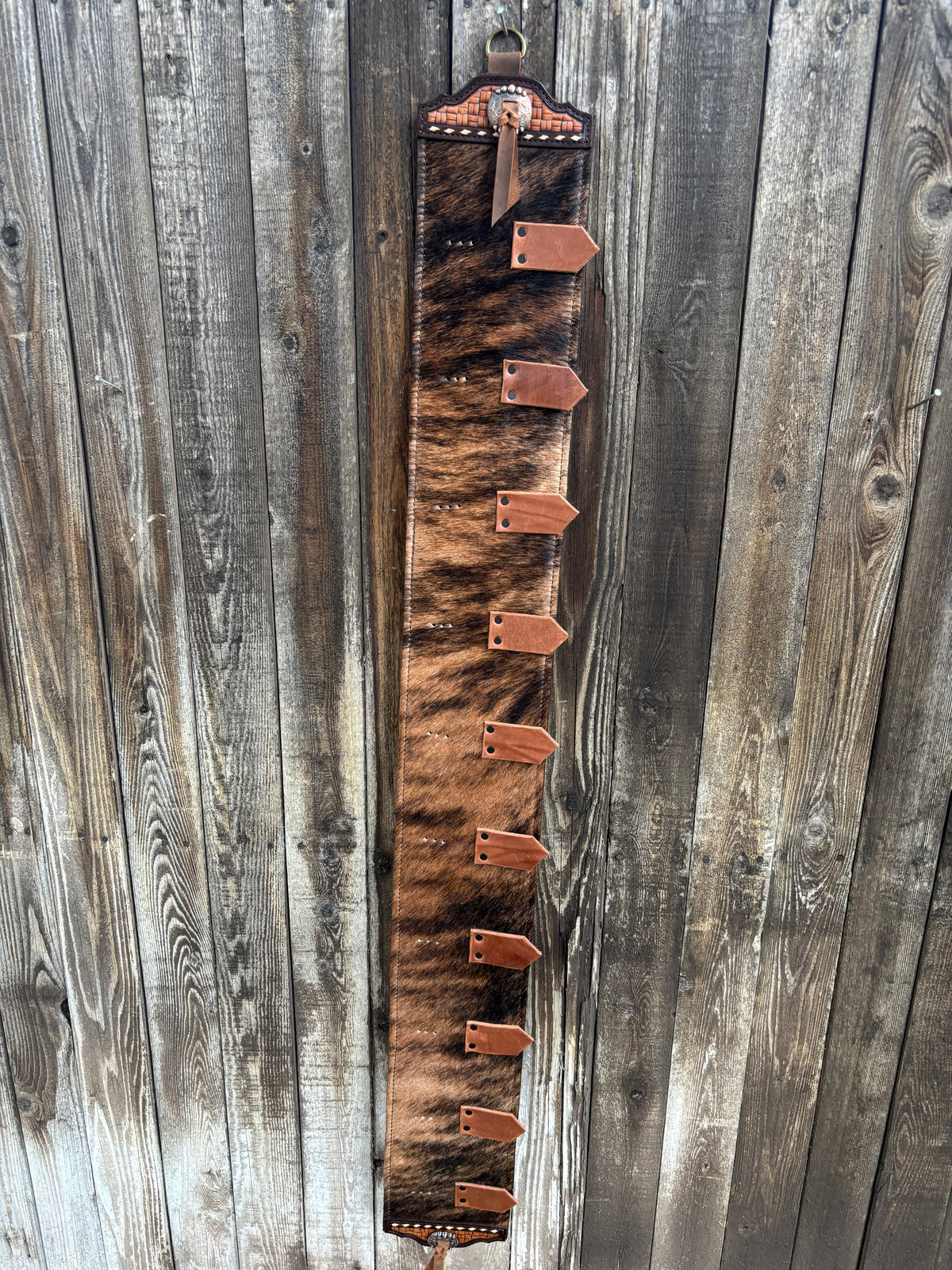 Buckle holder 10 spot brindle hair on hide