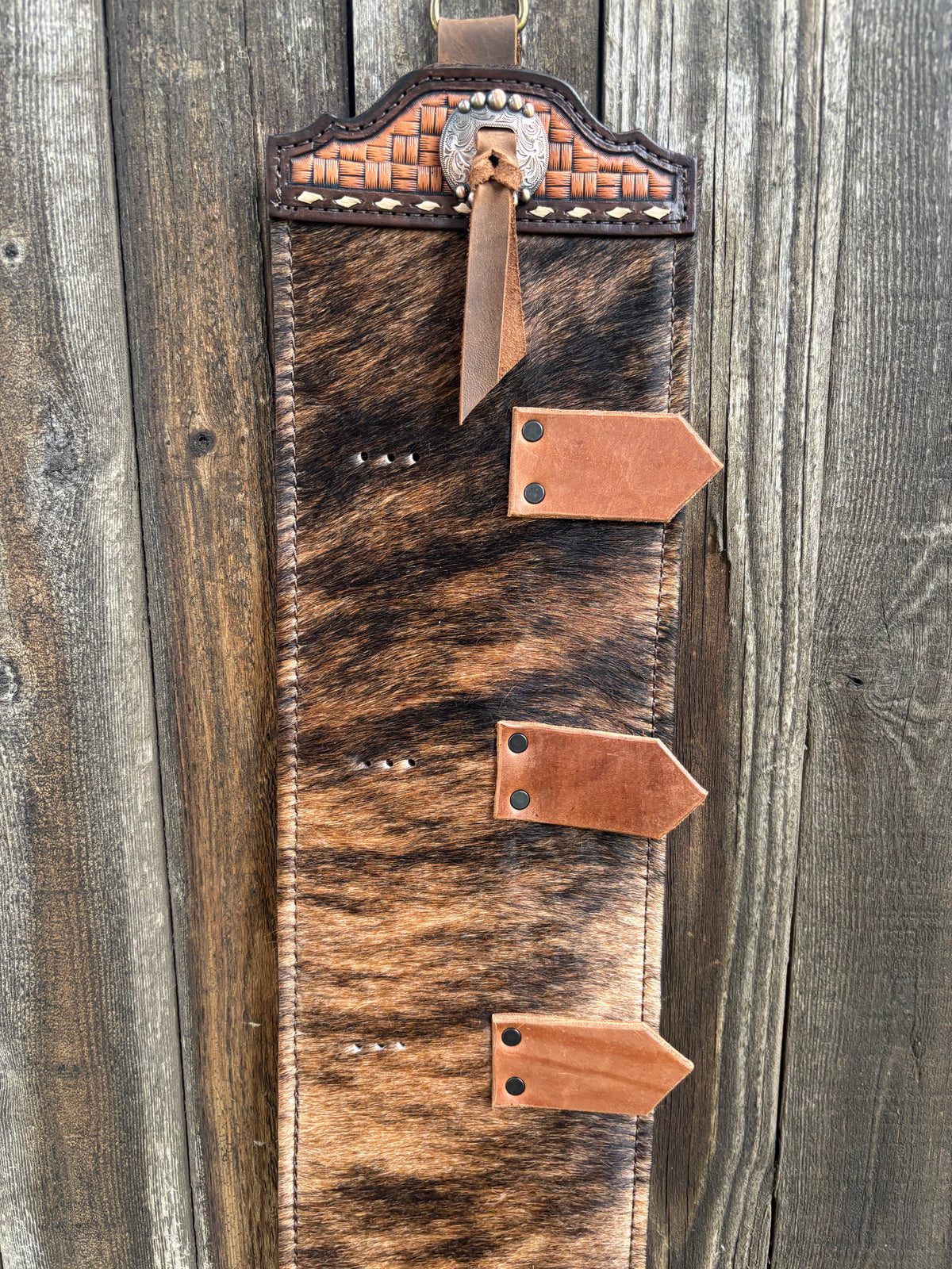 Buckle holder 10 spot brindle hair on hide