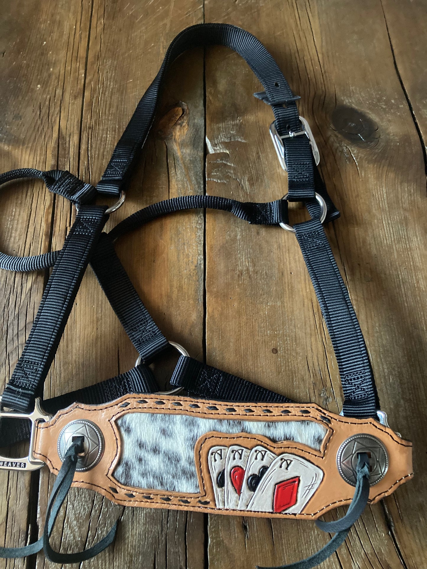 Black Bronc Halter with cow hide and aces