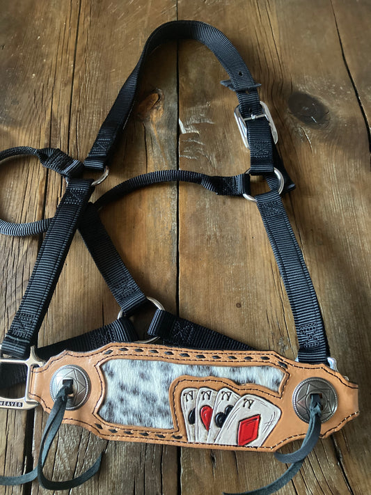 Black Bronc Halter with cow hide and aces