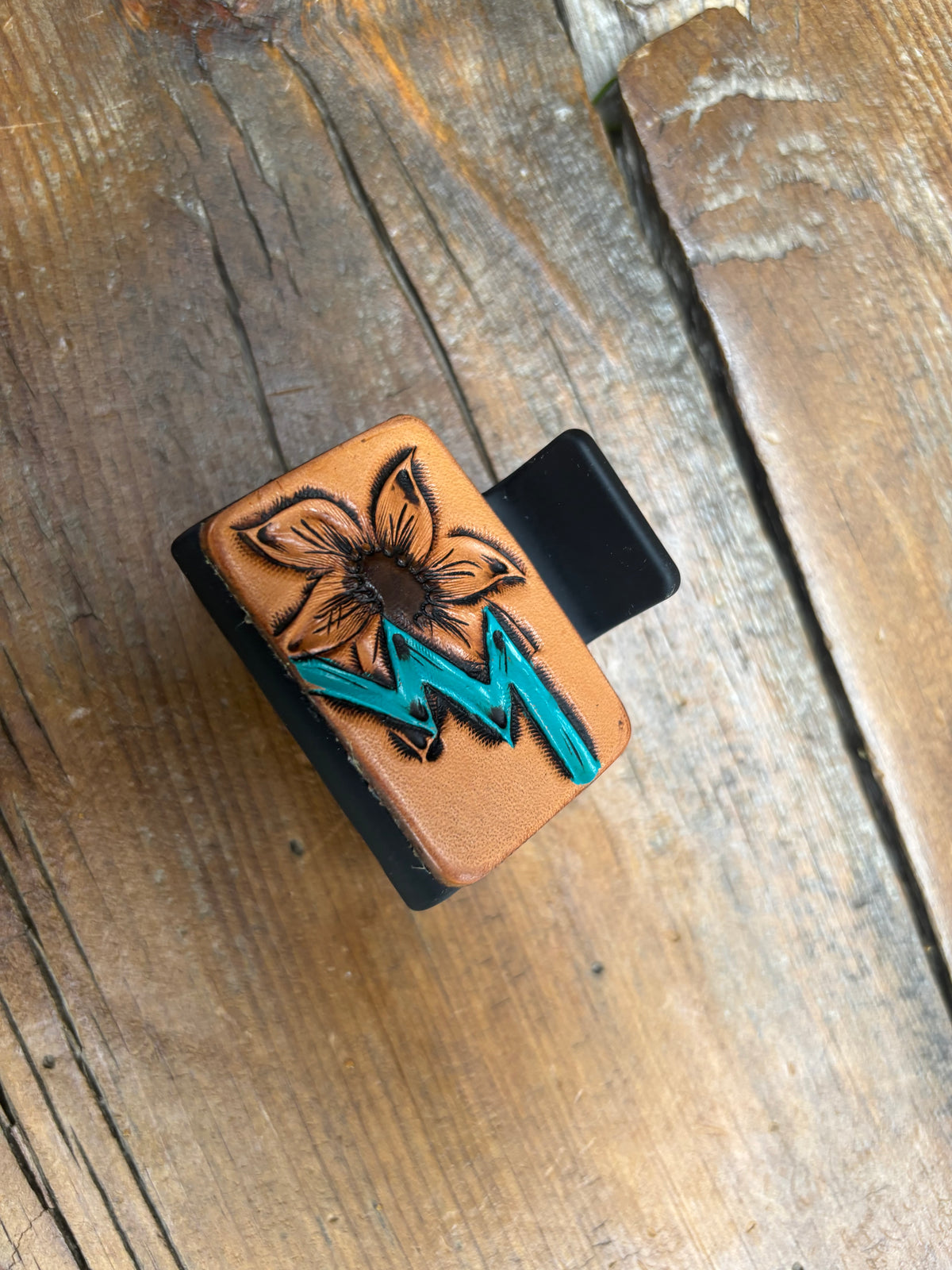 2” Hair clip/Claw with sunflowers and turquoise aztec