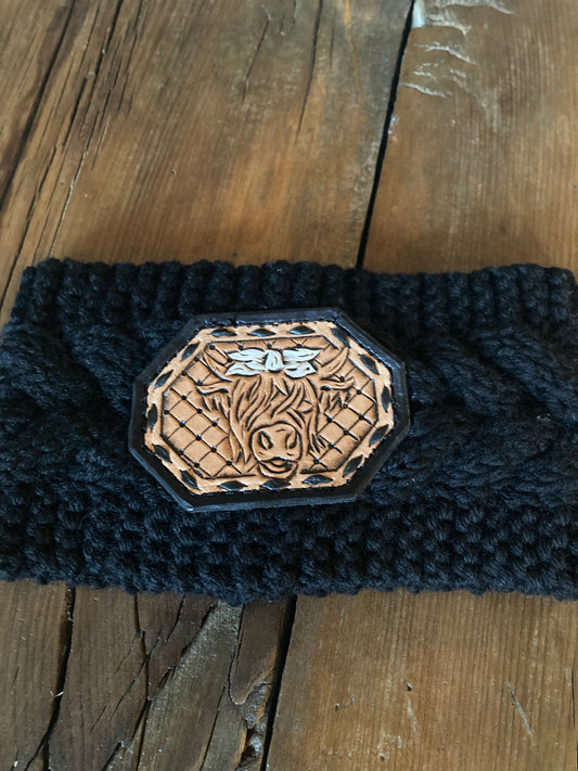 Ear Warmer with cow patch & black buck stitch