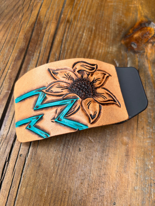 Rectangle claw clip flower turquoise Aztec