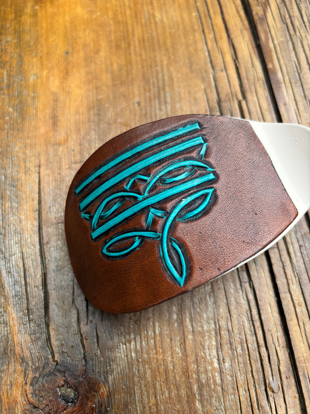 Oval claw clip turquoise boot stitch