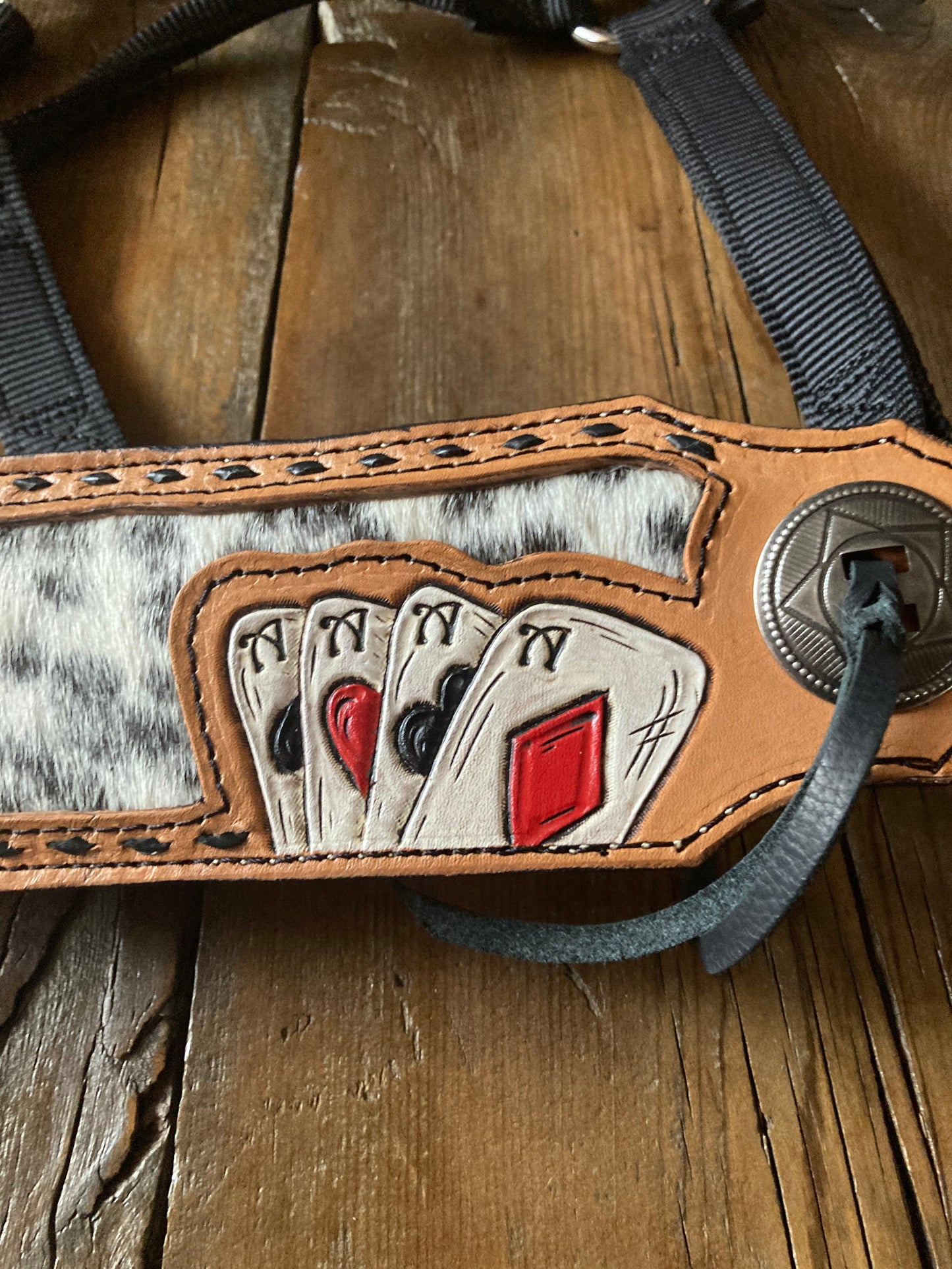 Black Bronc Halter with cow hide and aces