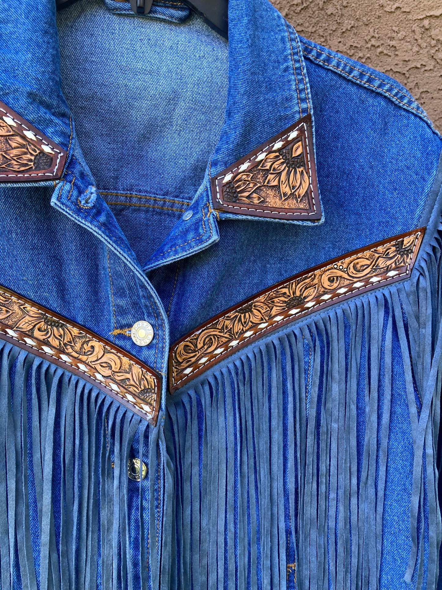 Denim Jacket with leather floral patches