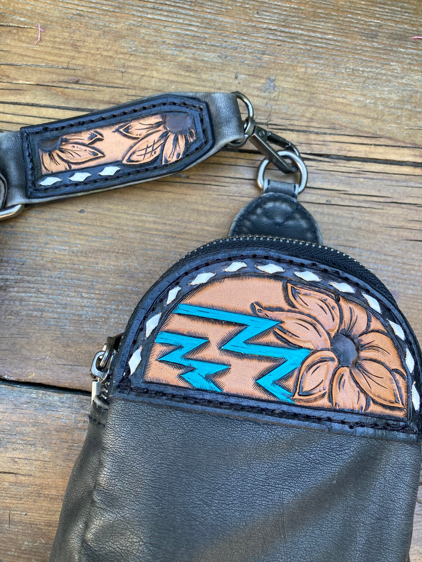 Small sling crossbody bag - black & turquoise