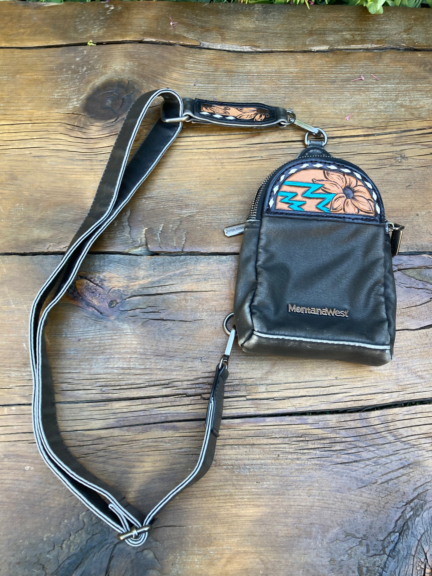 Small sling crossbody bag - black & turquoise