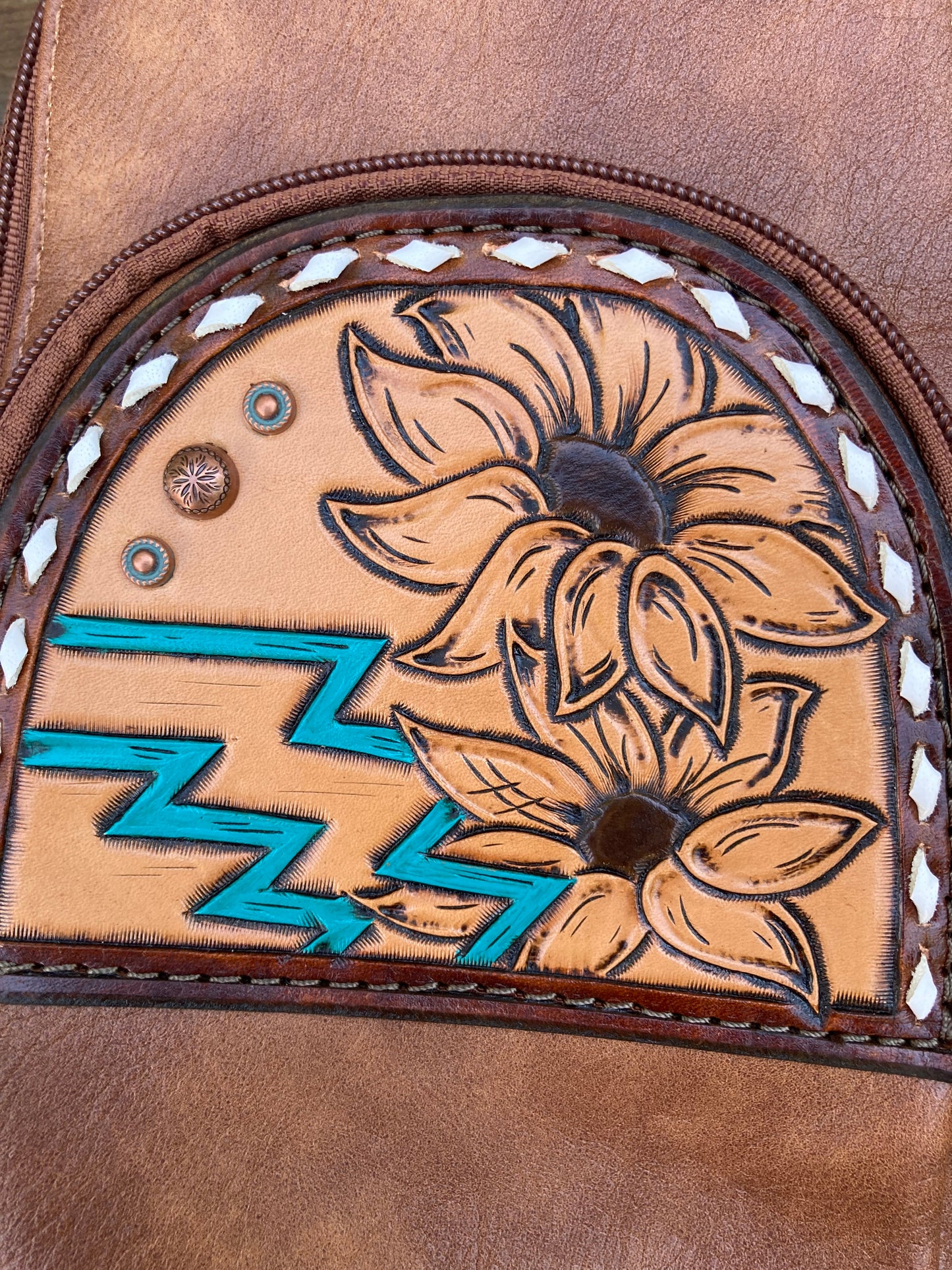 Sling crossbody bag - brown turquoise aztec