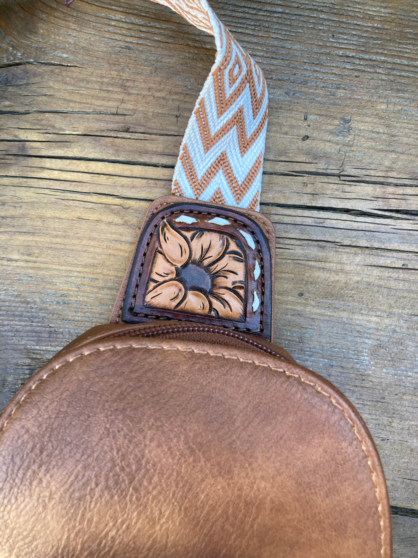 Sling crossbody bag - brown turquoise aztec