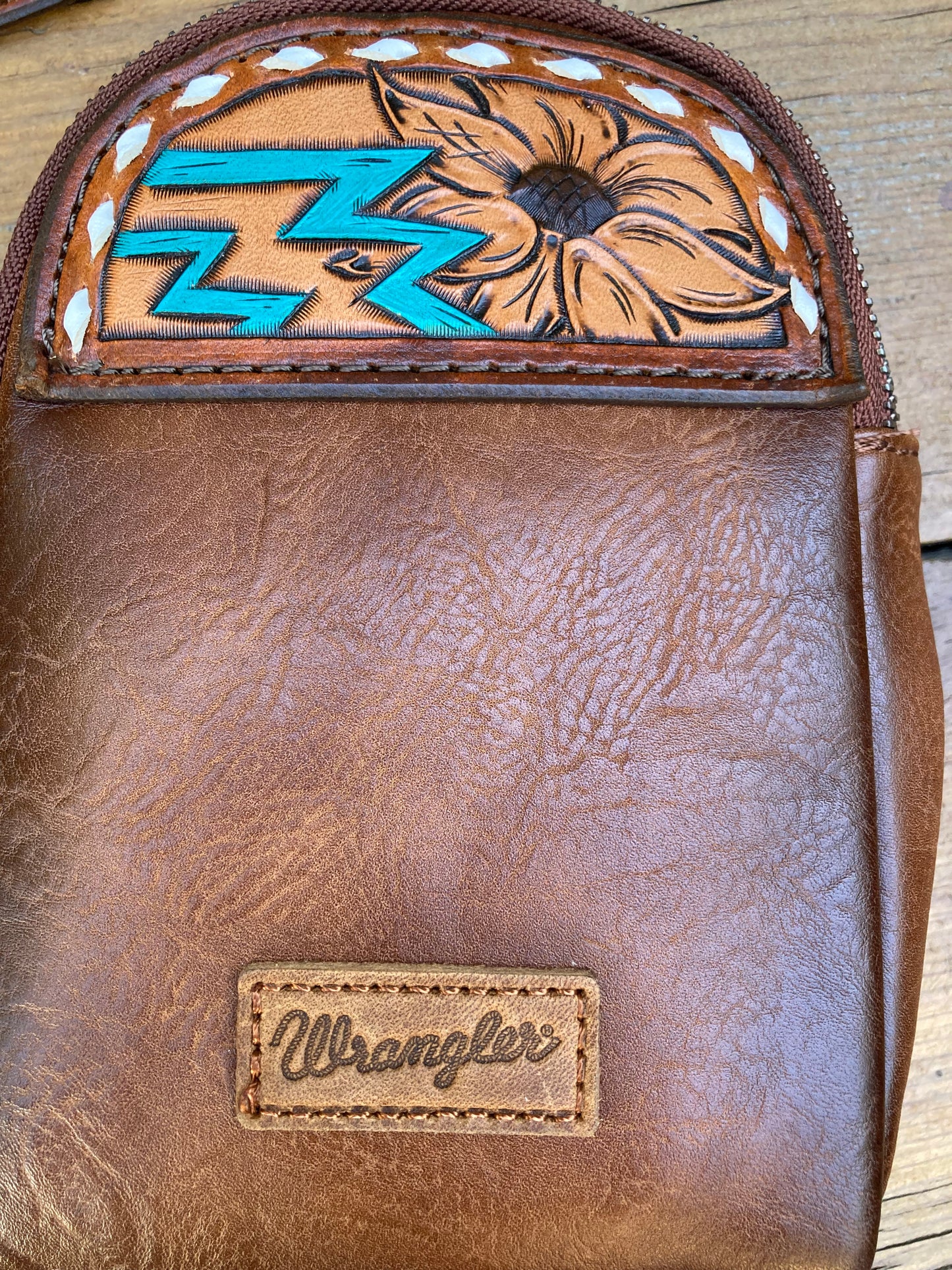 Small sling crossbody bag - brown & turquoise