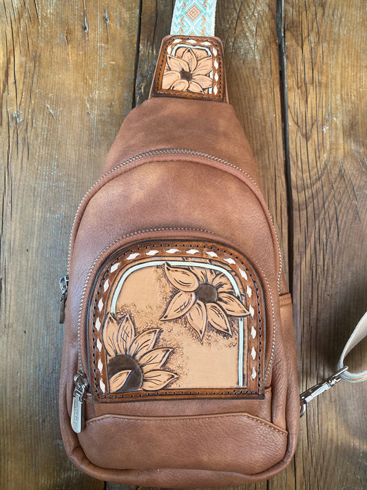 Sling crossbody bag - brown sunflowers