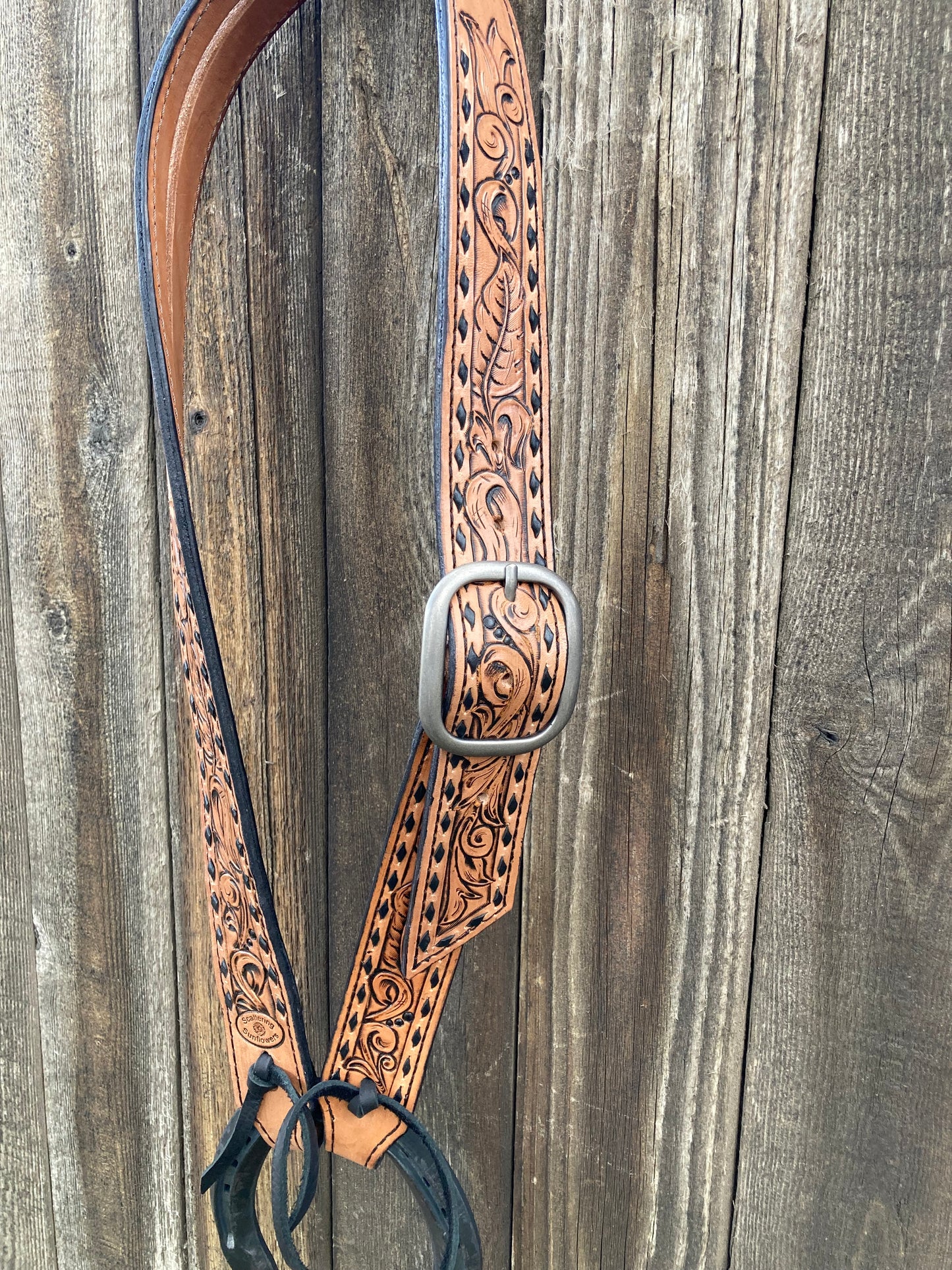 Split Ear Headstall with black buck stitch