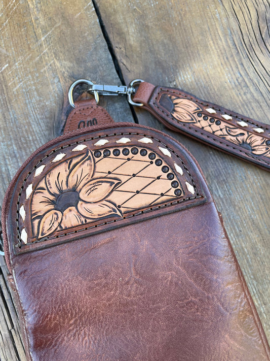 Small sling crossbody bag - brown with