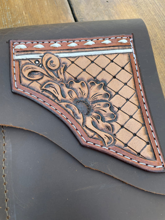 Saddle pouch cell phone holder