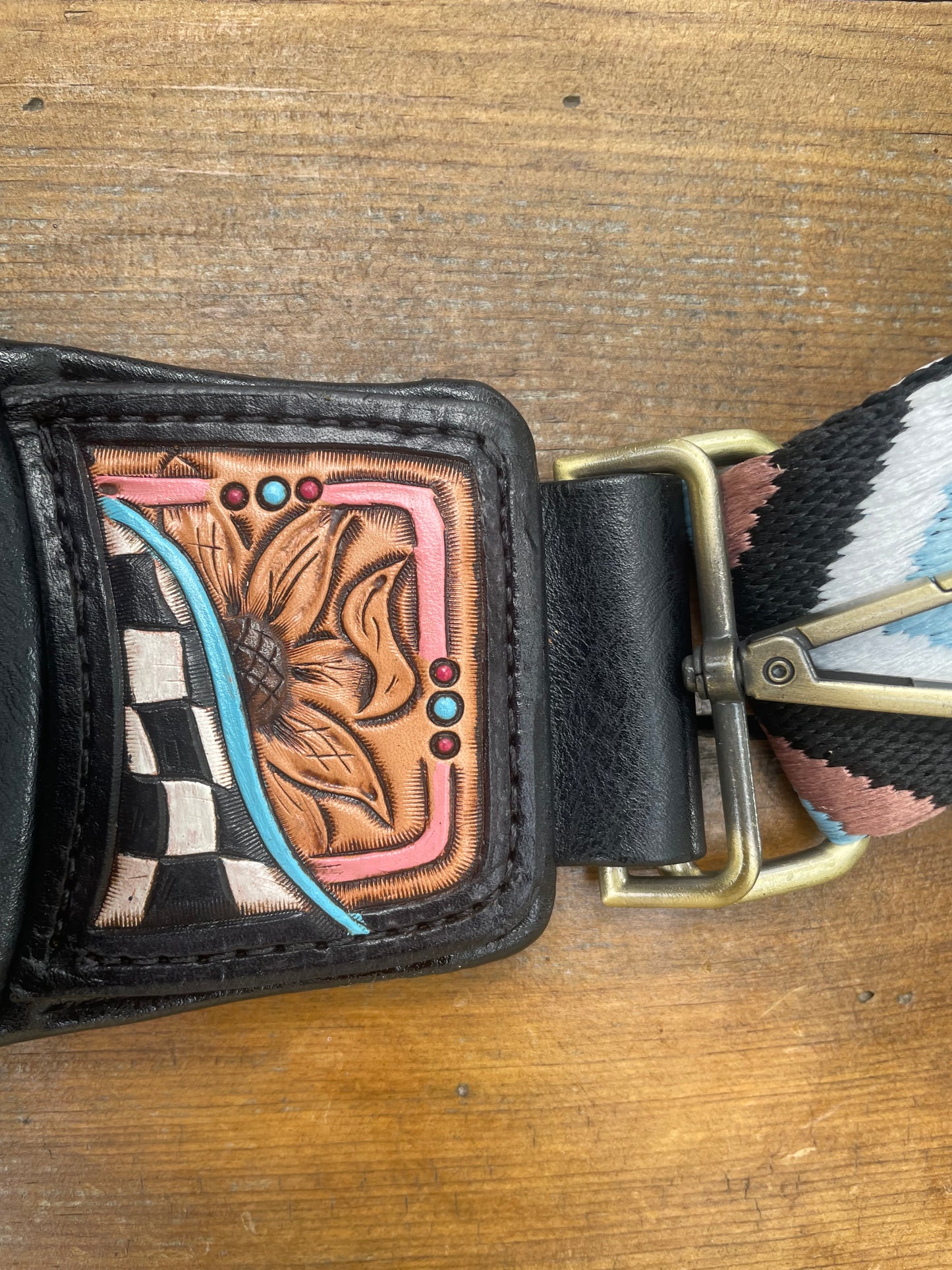 Sling crossbody bag - black with sunflower