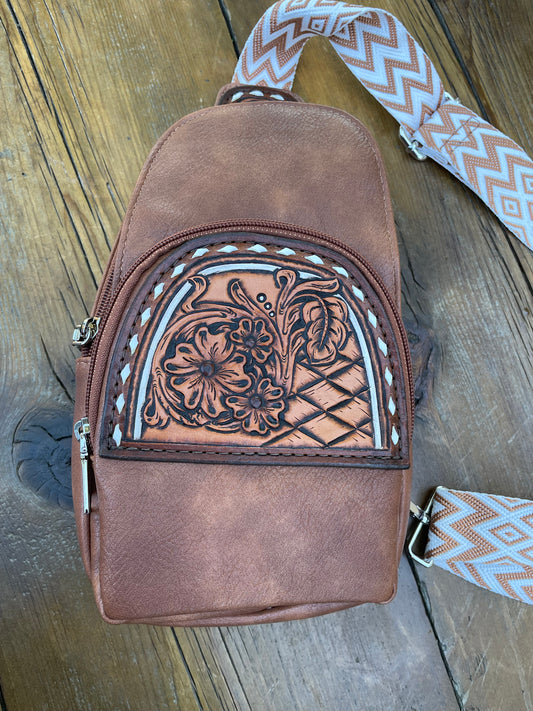 Sling crossbody bag - brown floral
