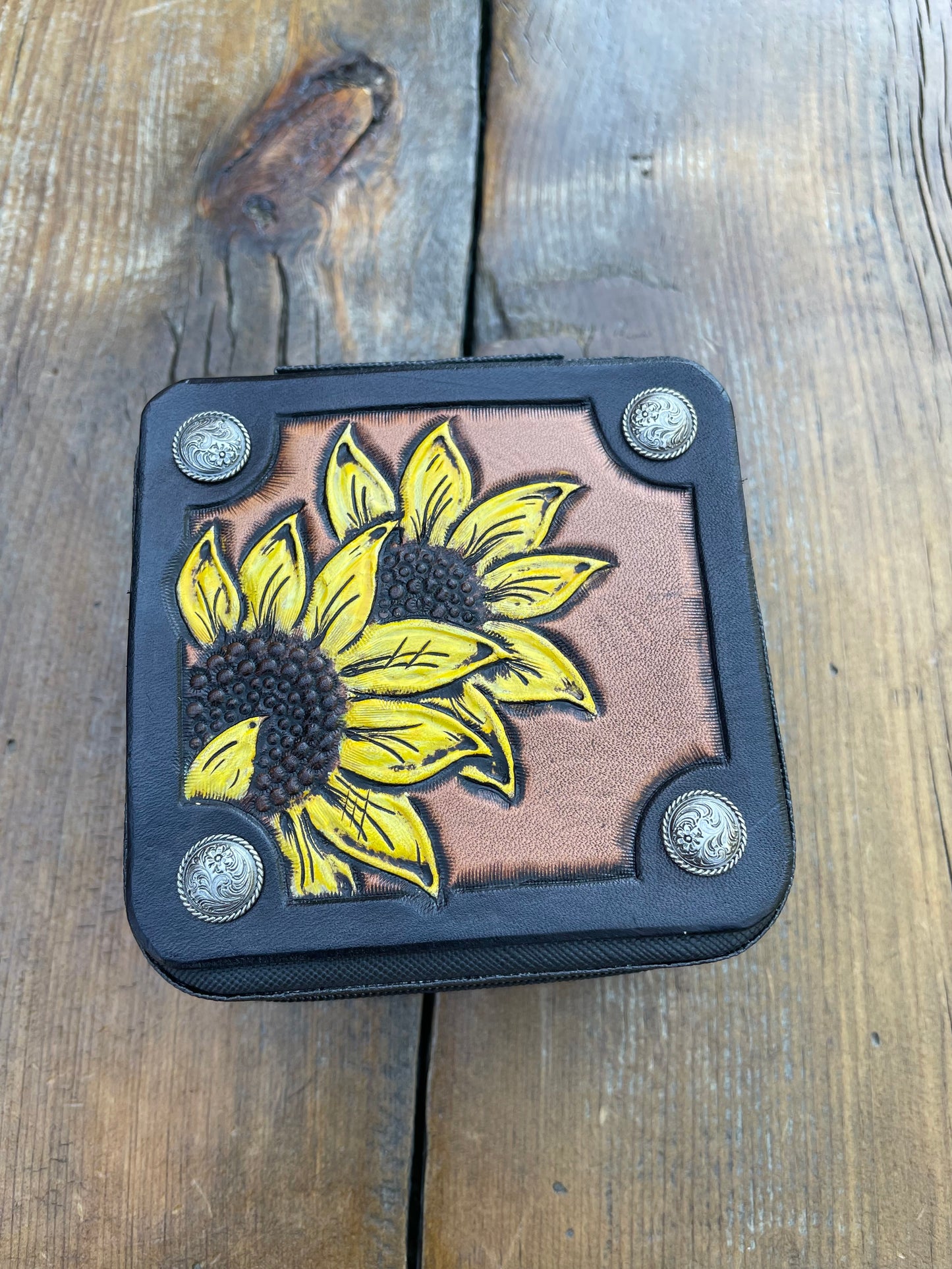 Mini Travel Jewelry Box sunflowers