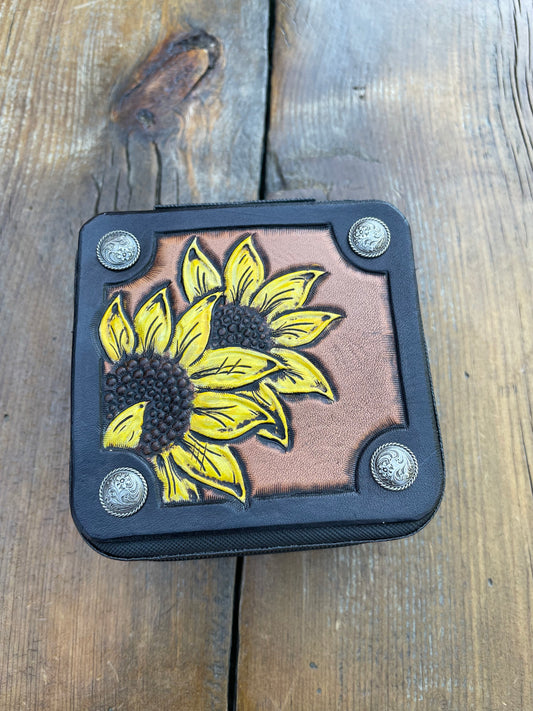 Mini Travel Jewelry Box sunflowers