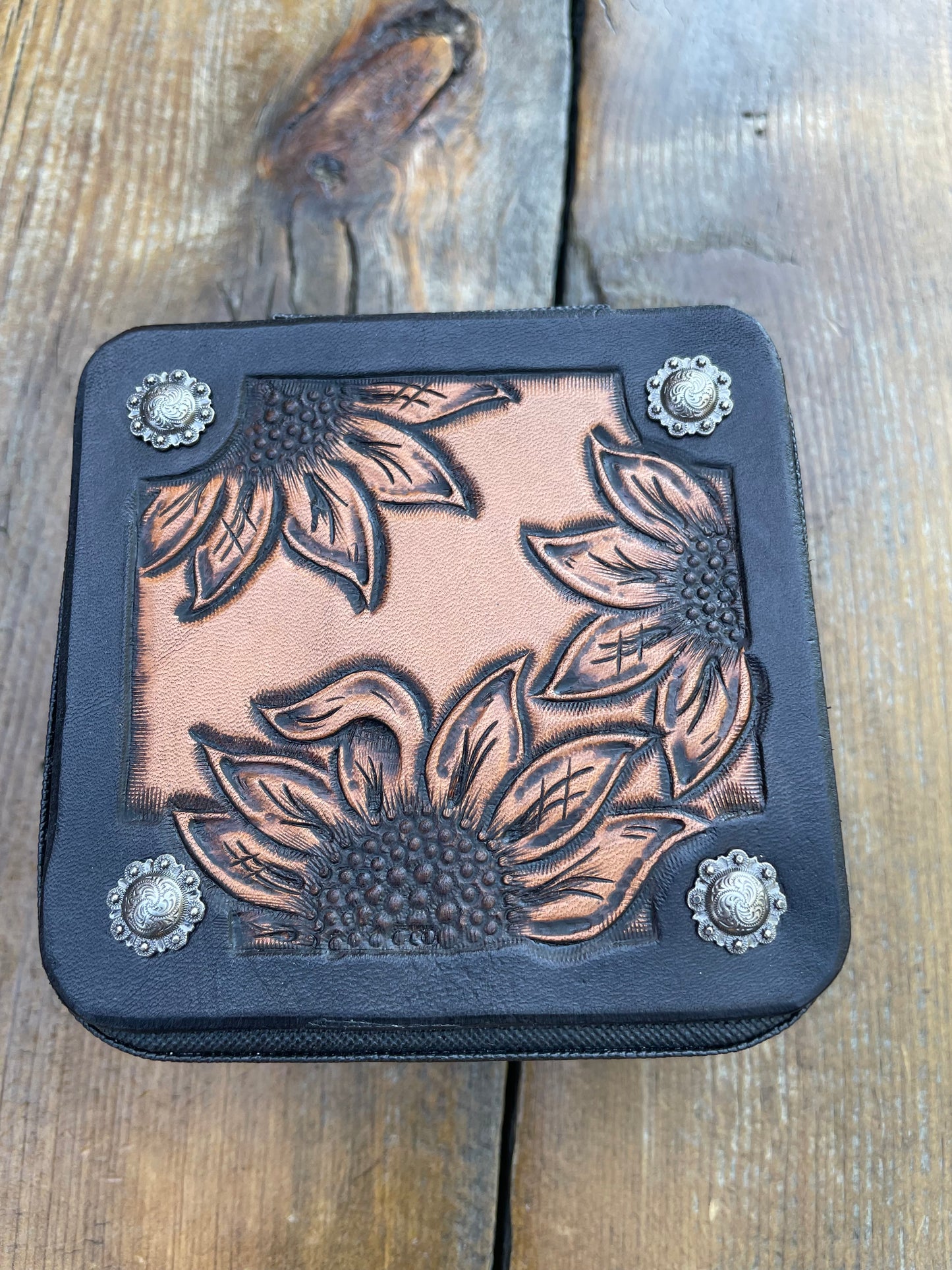 Mini Travel Jewelry Box sunflowers natural