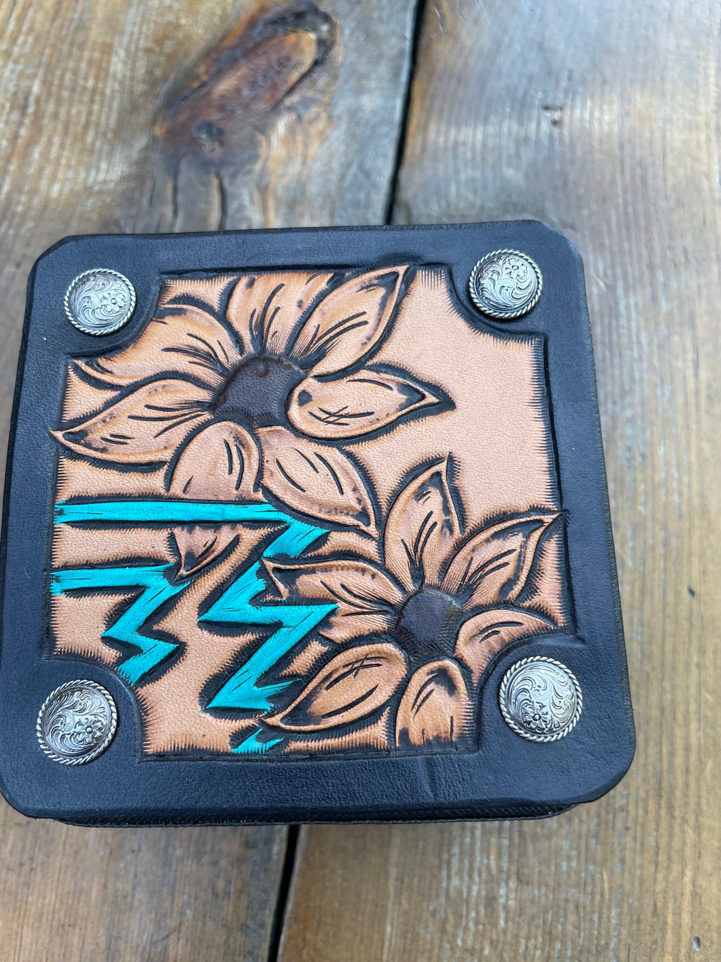 Mini Travel Jewelry Box turquoise Aztec