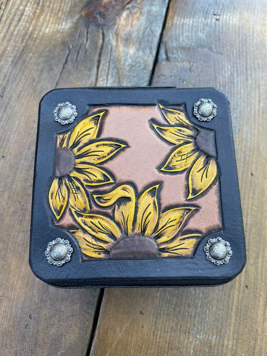 Mini Travel Jewelry Box sunflowers