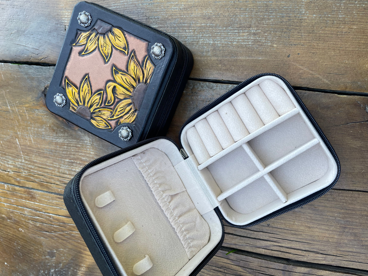 Mini Travel Jewelry Box sunflowers
