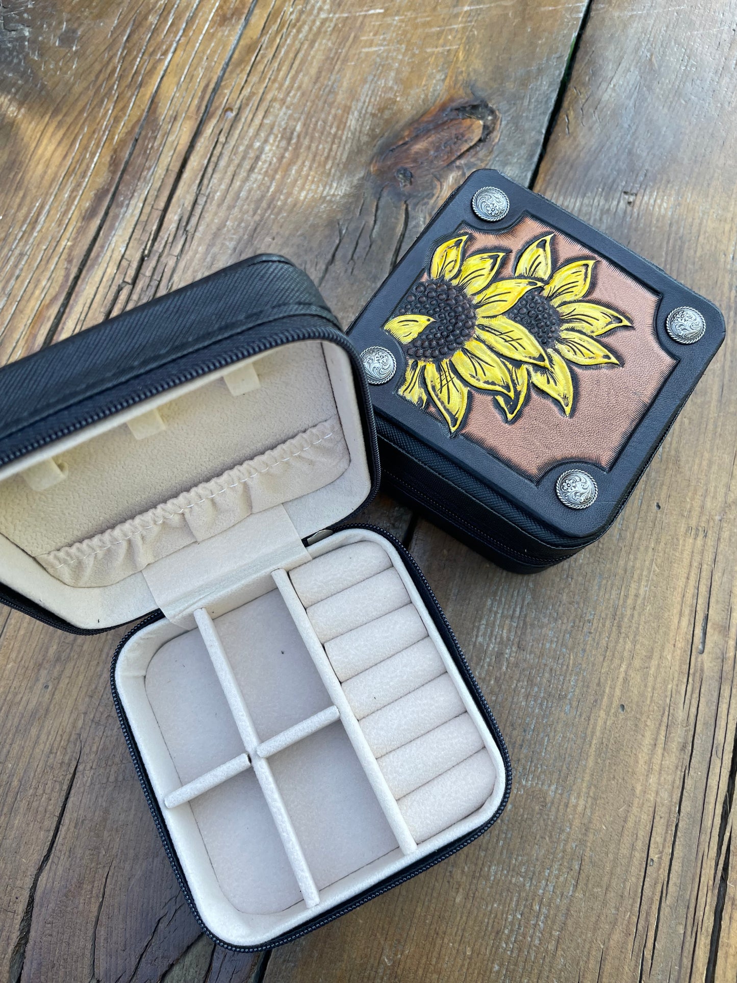 Mini Travel Jewelry Box sunflowers
