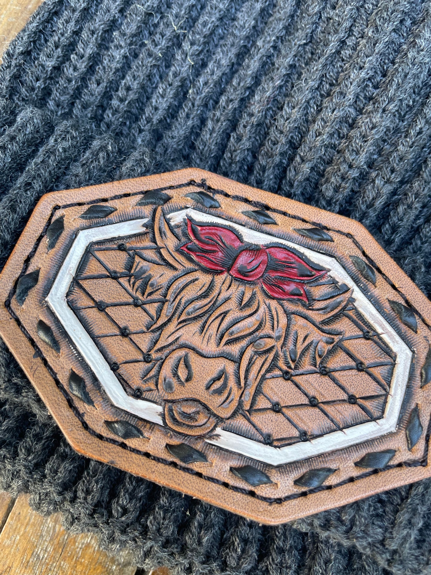 Gray with Highlander and  buck stitch