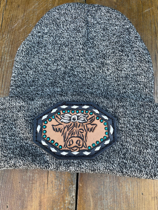 Beanie gray variegated with highlander and turquoise dots