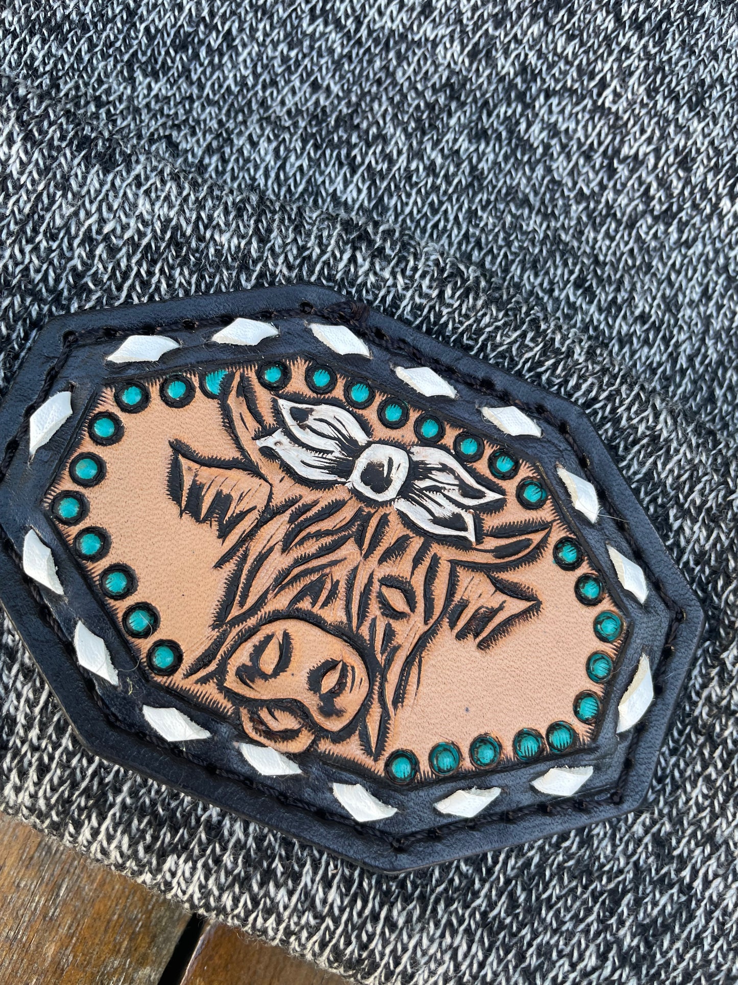 Beanie gray variegated with highlander and turquoise dots