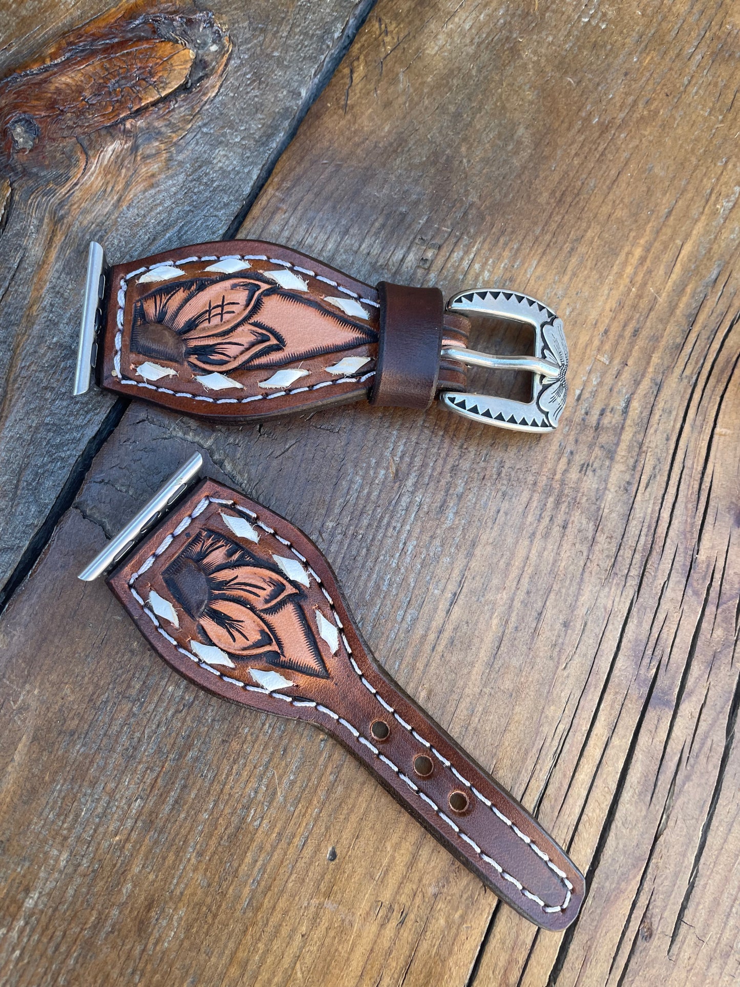 Apple Watch Band - floral tooled leather