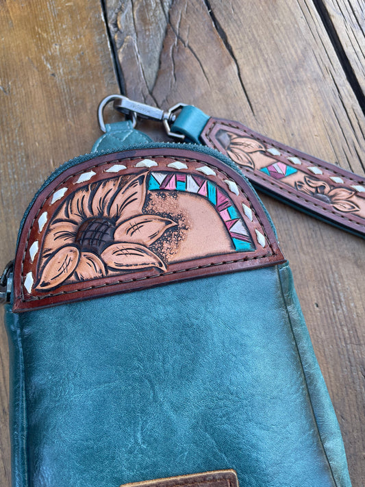 Small sling crossbody bag - turquoise