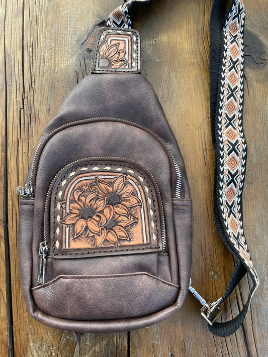 Sling crossbody bag - dark brown
