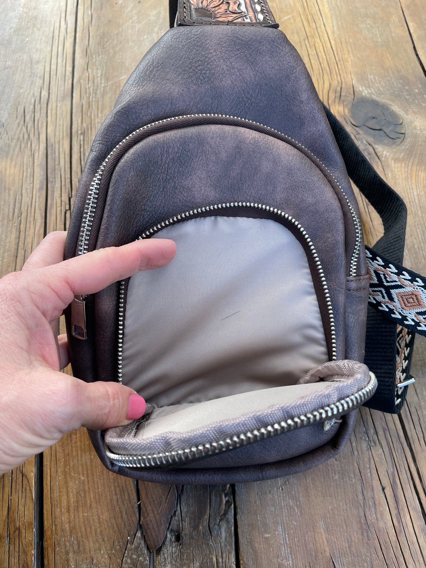 Sling crossbody bag - dark brown