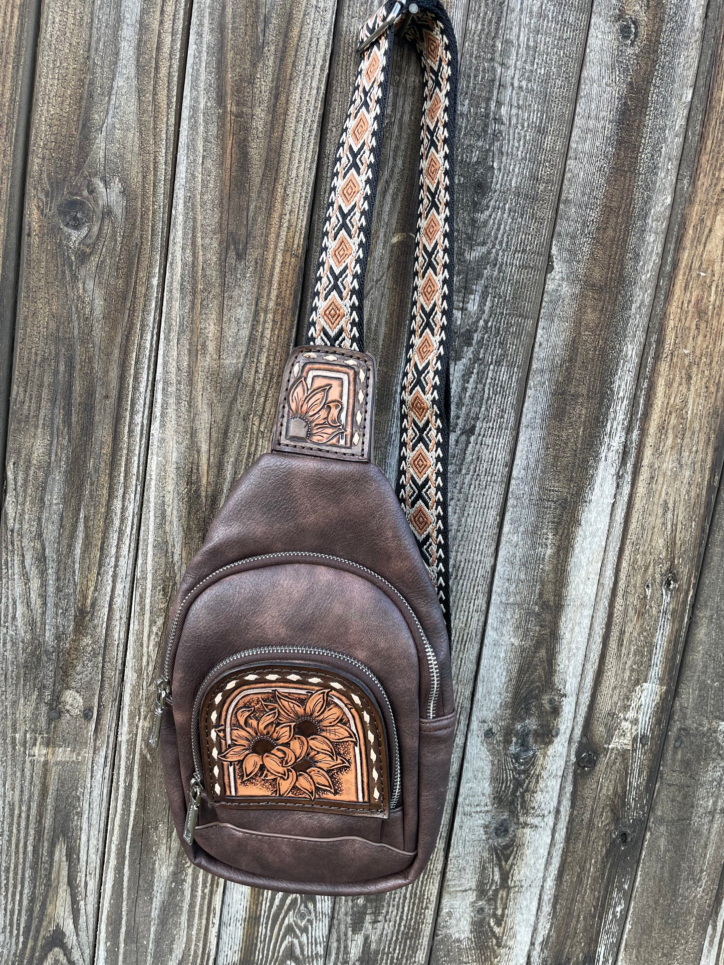 Sling crossbody bag - dark brown