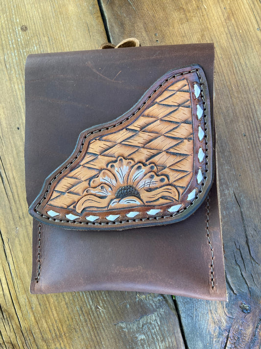 Saddle pouch cell phone holder